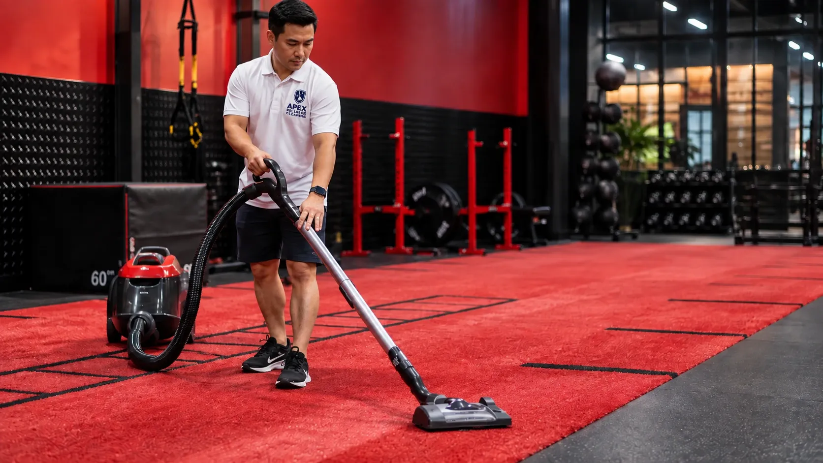 Red turf floor deep cleaning